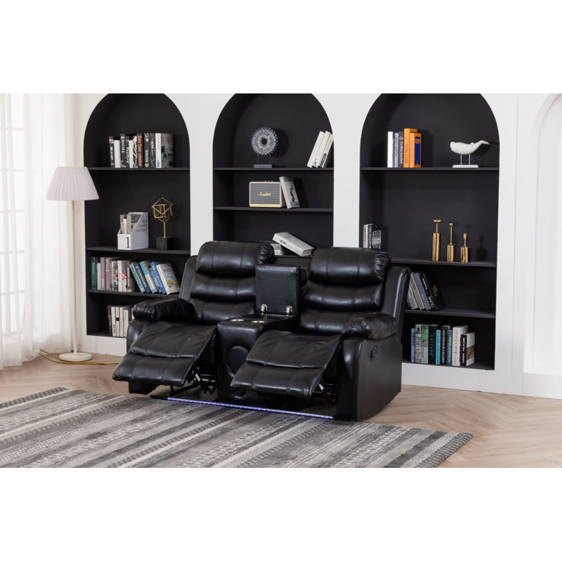 Adele 56.3'' Faux Leather Reclining Loveseat, Black