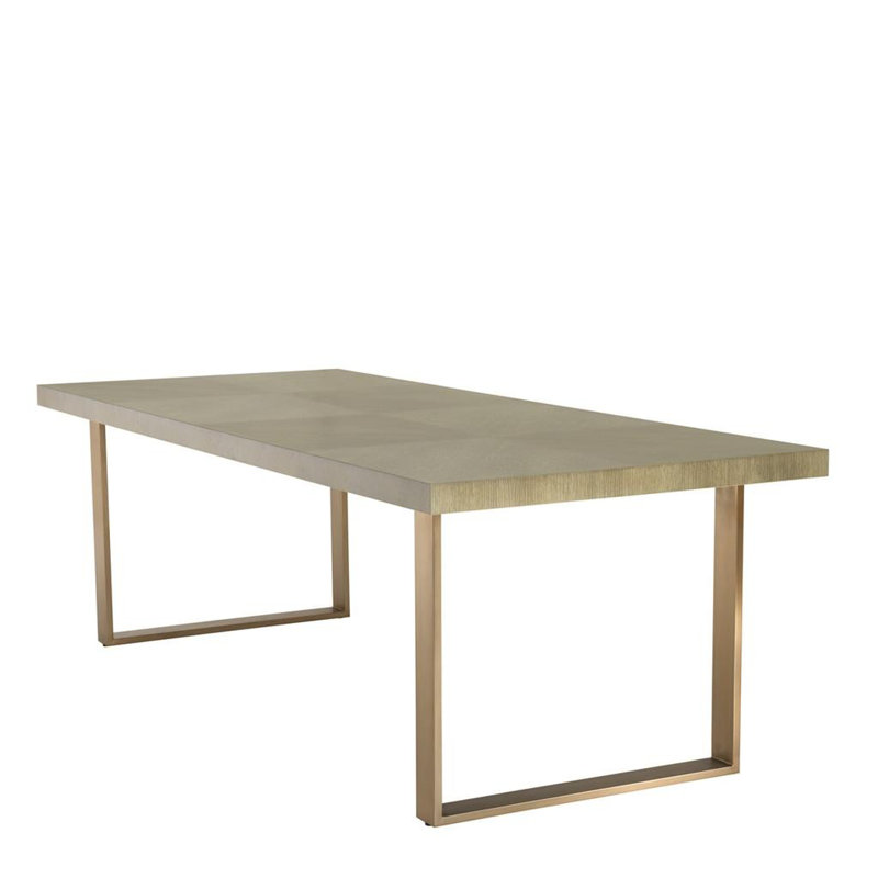Borghese Solid Oak Dining Table, Wash Oak/Brushed Brass, 39.3701" W x 90.5512" L