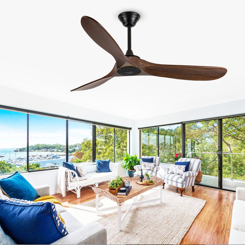Solid Wood Ceiling Fan With Remote,3 Blade Reversible Dc Motor, Quiet Cooling For Living Room Or Bedroom, 178cm, Walnut
