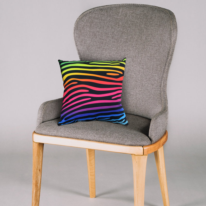 Animal Print Reversible Throw Pillow, Rainbow Gradient/Black