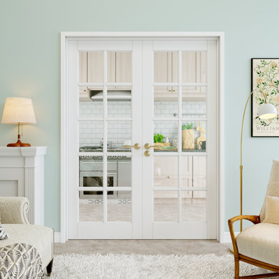 60" x 96" 10-Lite Clear Glass Double Doors, French Doors Slab Replacement, Clear Glass Door Slab, Paintable & Waterproof, Suit for Pantry Door, Laundry Door, Closet Door, Room Door, Home Office Door