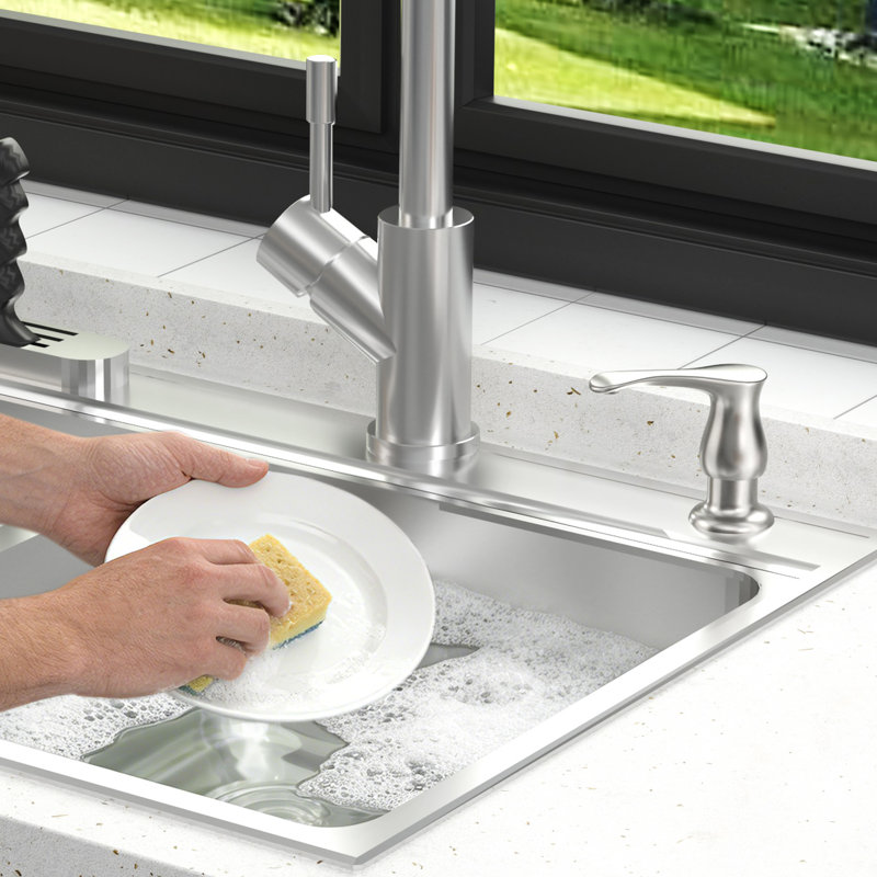 Sink Soap Dispenser Brushed Nickel,Soap Dispenser for Kitchen Sink Stainless Steel pump with ABS 17 OZ Large Soap Bottle