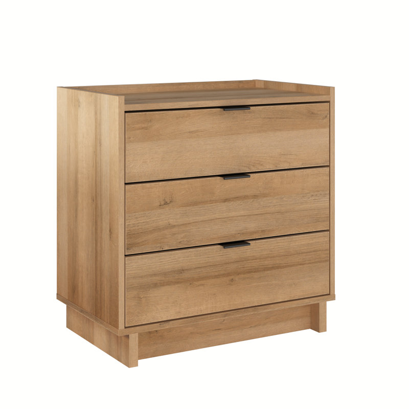 Chaunta 26.5'' W Nightstand Bedside Table, Nightstand for Bedroom, End Table with 3 Drawers 26.5" W x 26.75" H x 16" D, Natural Oak