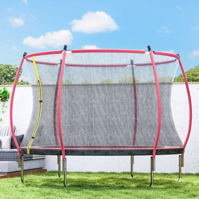 HOMCOM 305 in. x 305 in. Round Backyard Trampoline with Safety Enclosure Indoor Backyard: Above Ground Trampoline with Handlebar