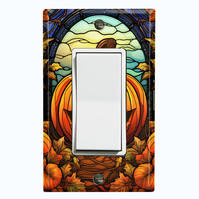 Metal Light Switch Plate Outlet Cover (Halloween Spooky Pumpkin - Single Rocker)