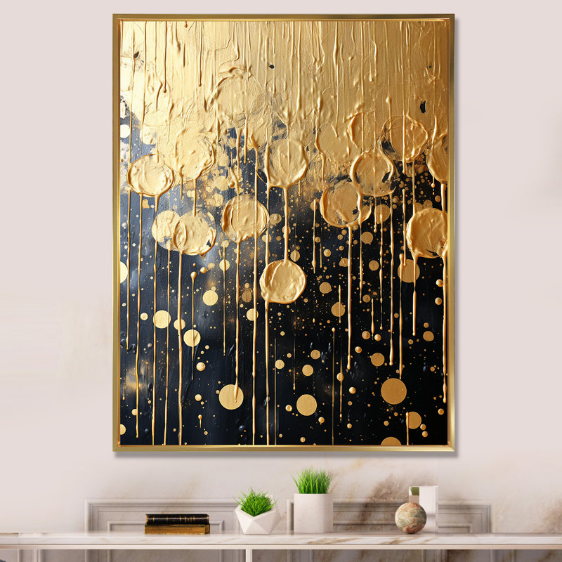 «Black Elegant Explosions - Fireworks», art mural, Cadre flottant doré, H 20 po x l 12 po x P 1 po
