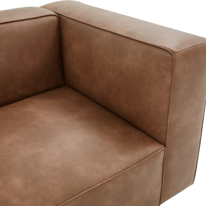 Sahima Upholstered 110'' Sofa, Brown Faux Leather