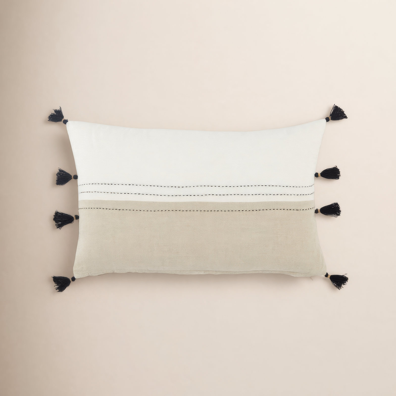 Griffin Striped Linen Lumbar Throw Pillow, Down