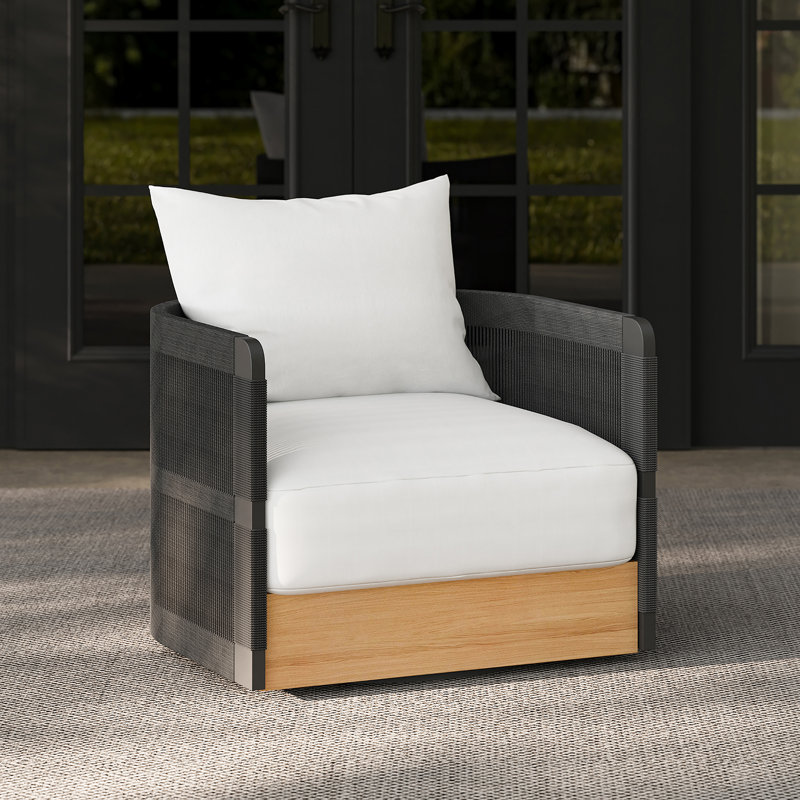 Kielah Aluminum and Acacia Swivel Armchair, Black