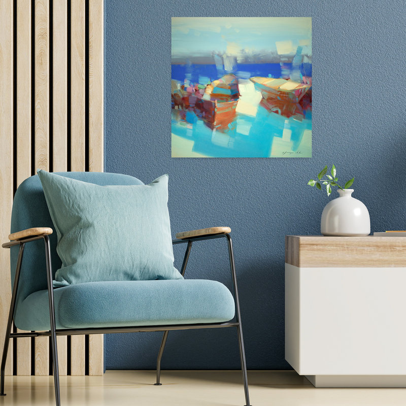 Rowboats II Abstract Coastal Landscape Art, 18" H x 18" W