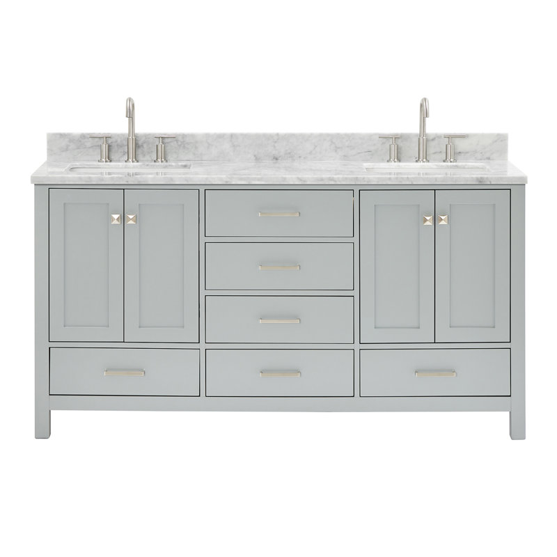 Flynt 67'' Double Bathroom Vanity with Carrara Marble Top, Gray, Rectangle, 67" W