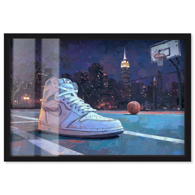 NYC Balling at Night Shadowbox Print Sneaker Wall Art by Art Remedy, Black Frame, 31 x 21