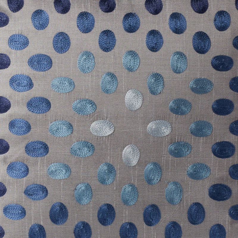 Blue and Gray Embroidered Dotted Square Throw Pillow