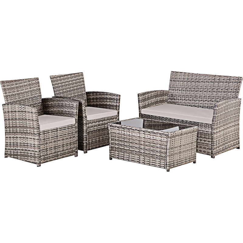 Ensemble de canapés modulaires d'extérieur 4 pièces, Coussin brun clair / structure grise