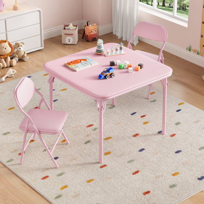 Ensemble table et chaises pliables pour enfants avec surface en cuir PU – Table d'activités légère pour les tout-petits, idéale pour les repas, les activités manuelles, l'apprentissage et la garderie – Rose (1 table + 2 chaises)