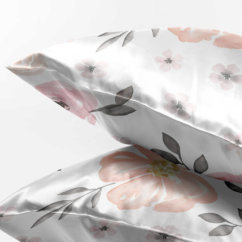Pink and Grey Floral Satin Standard Pillowcases for Kids