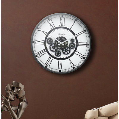 Round Gear Wall Clock for Living Room, Wall Clock for Bedroom Decor
