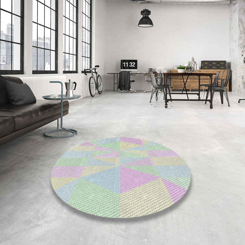Tapis vert/rose tissé à la machine, Rond 6 pi