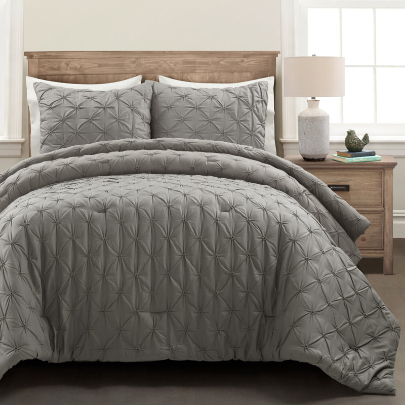 Ensemble d'édredon en microfibre Ravello, Gris, Édredon pour grand lit + 2 taies décoratives sta