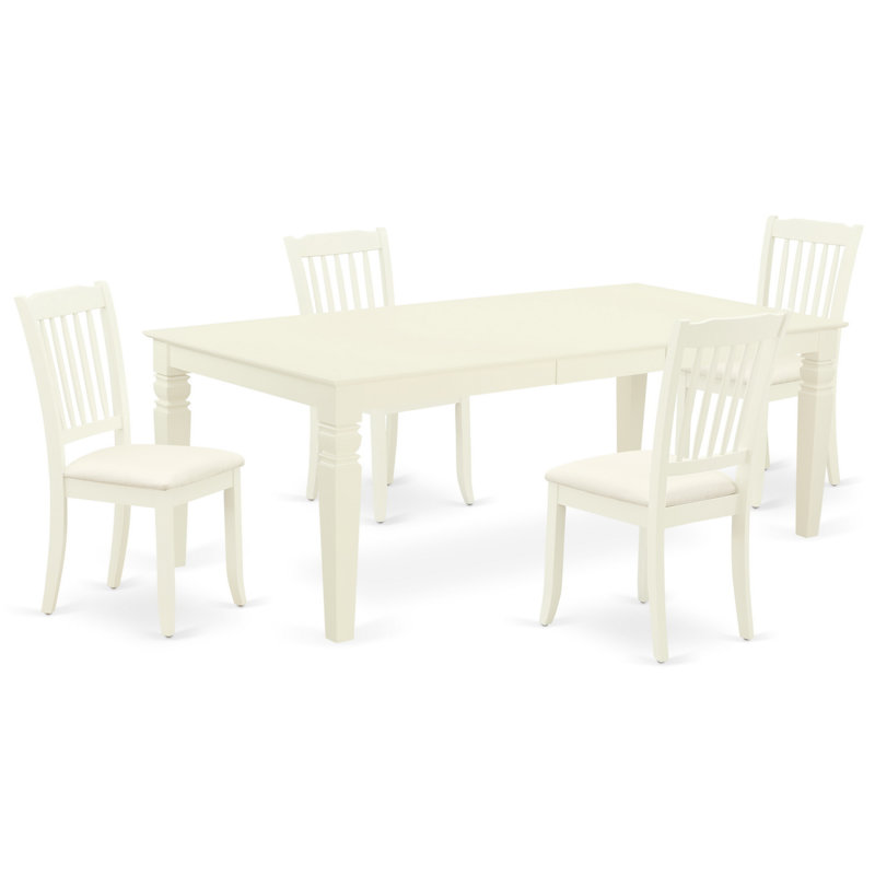 Ensemble de table de salle à manger 5 pièces comprenant une table de cuisine rectangulaire avec rallonge papillon et 4 chaises en lin, blanc lin