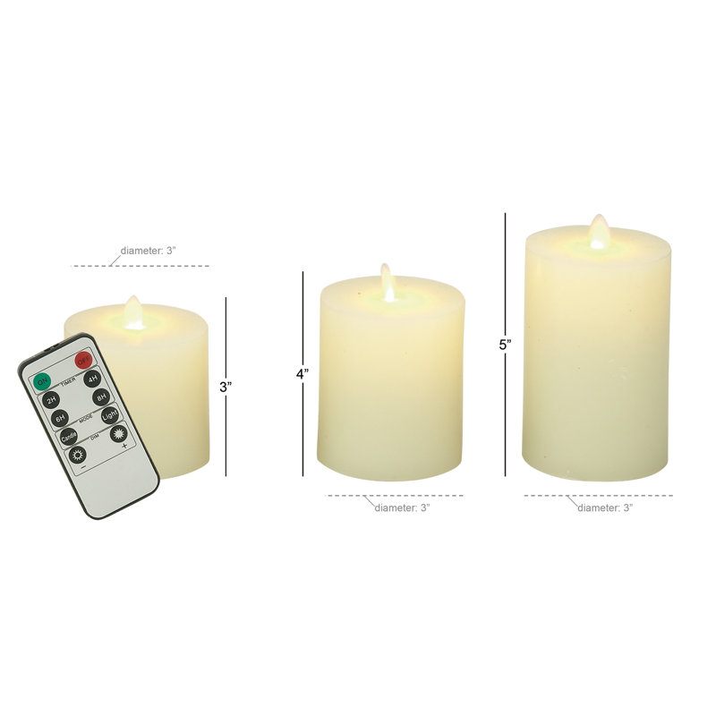 Ensemble de 3 bougies sans flamme Coastal, Crème, H 5 po x l 3 po / H 4 po x l 3 po / H 3 po x l 3 p