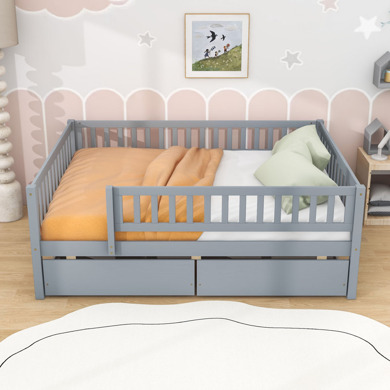 Leeroy Wood Daybed with Two Drawers, Gray, Full/Double