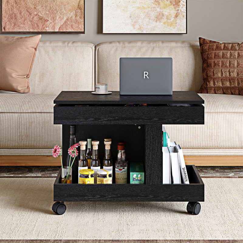 Petite table d'appoint avec roulettes et rangement, Noir