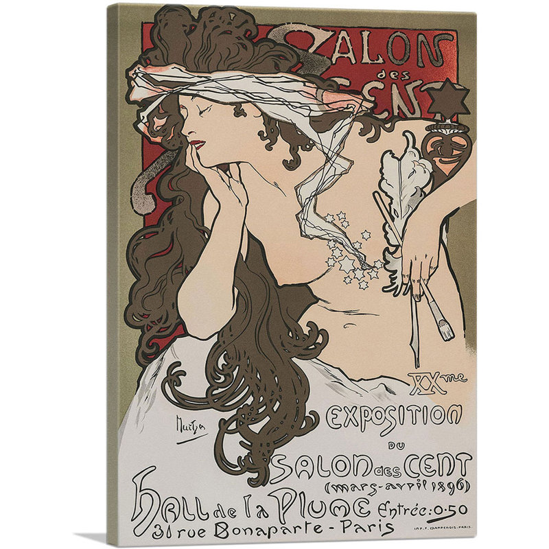 "Salon des cent 1896" par Alphonse Mucha, reproduction d'art sur toile tendue, H 18 po x l 12 po x P 0,75 po