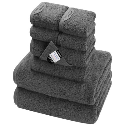 Ensemble de serviettes de bain en coton 8 pièces avec boucles de suspension pour salle de bain, gris