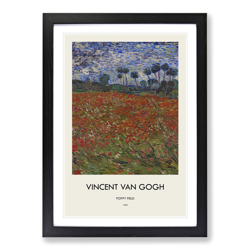 Poppy Field Print by Vincent Van Gogh - Picture Frame Painting, 36cm H x 27cm W x 2cm D, Black Framed