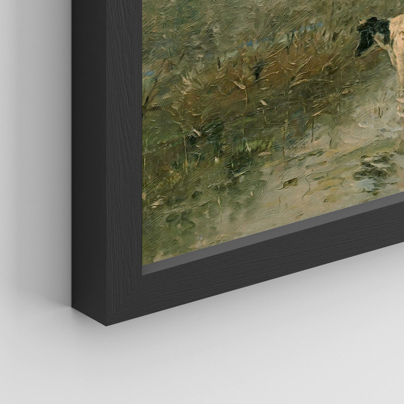 «Pastoral Cow Farm Field» sur papier, Noir, H 8 po x l 10 po