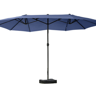 Patio Umbrella 15' Dark Blue, Rectangular Steel - Structure, Easy Crank, Double Sided For Deck, Pool Scratch , Backyard,