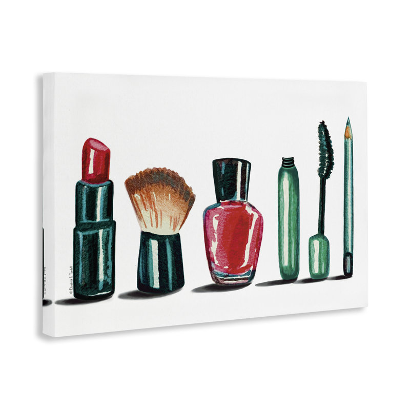 Outils de maquillage sur toile et pinceaux par Elizabeth Tyndall, H 30 po x l 45 po