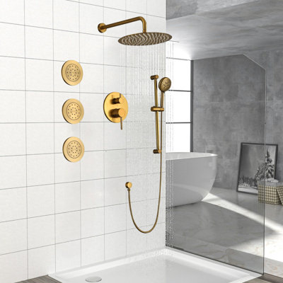 11.8-inch Wall Mount Shower Faucet Set with 3 Body Jets & Slide Bar Handheld Shower Head