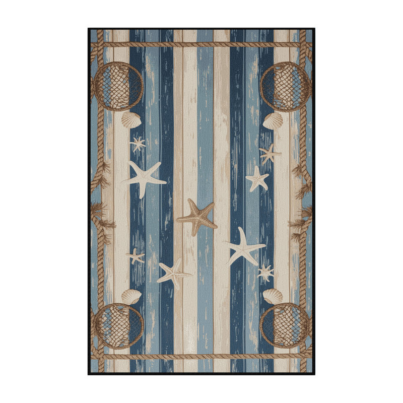 Washable Beach Bungalow Coastal Area Rug, Runner 2' x 4'