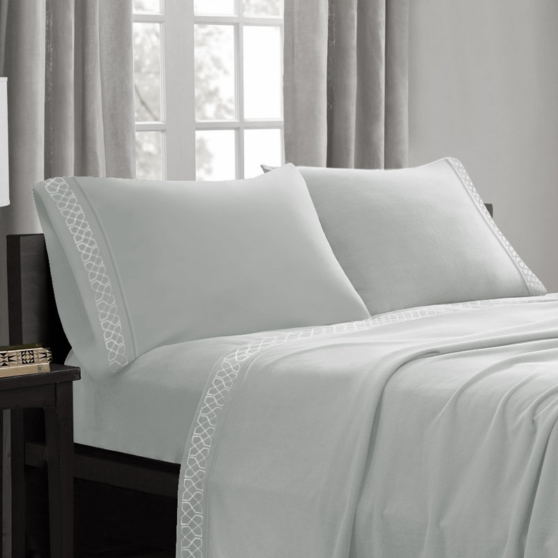 Ensemble de literie en satin, Simple, Argent/blanc