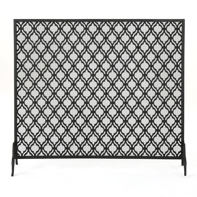 Tennison 1 Panel Iron Fireplace Screen, Black