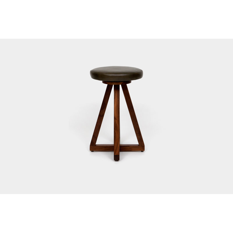 Artless X Swivel 26" Counter Stool, Olive, Walnut, Blackened Steel