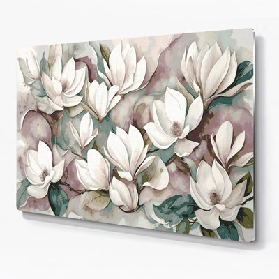 Art mural en métal botanique gris magnolia
