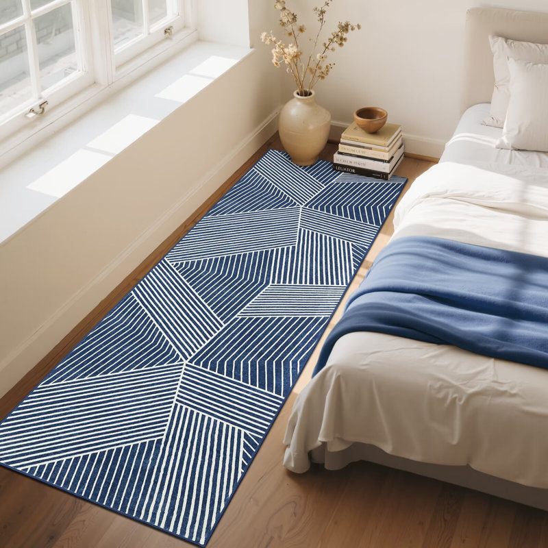 Tapis de couloir lavable à la machine Tapis de couloir rayé moderne antidérapant, Tapis de couloir 2 pi x 6 pi
