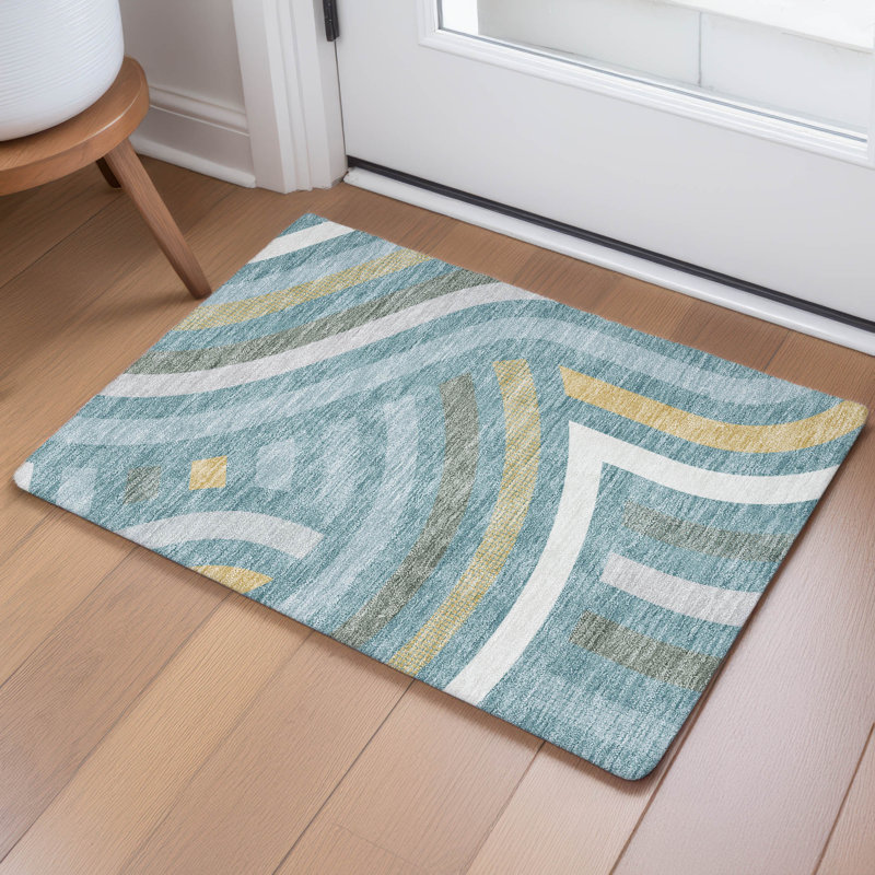 Tapis mid-century moderne lavable à la machine intérieur / extérieur Chantille ACN2467, Sarcelle, 1 pi 8 po x 2 pi 6 po