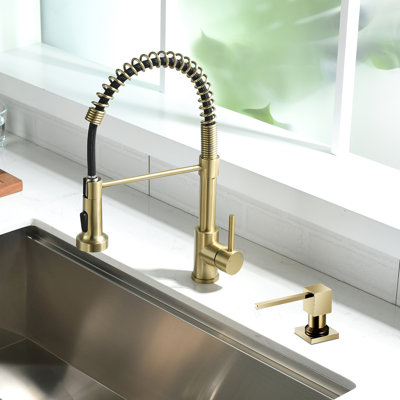 Distributeur de savon en nickel brossé pour évier de cuisine et ensemble de tube d'extension avec bouteille, laiton massif, tube de 5 pouces se connectant directement à la bouteille de savon, grande bouteille de savon liquide