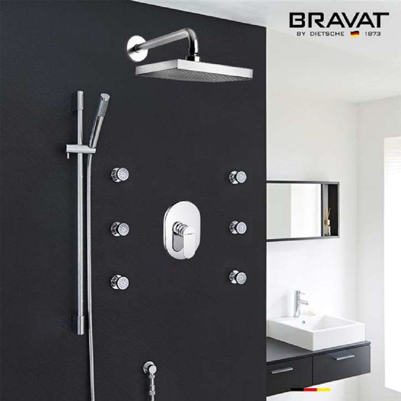 Bravat Wall Mounted Chrome Shower Set with Hand Shower Sleek Design and Rainfall Water Experience