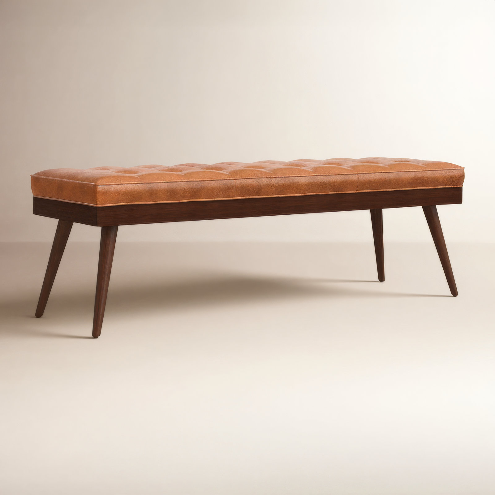 Luca 55" Genuine Leather Entryway Bench, Cognac Tan