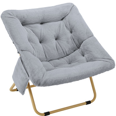 Comfy Saucer Chair, Foldable Lounge Chair, Soft Faux Fur Reading Chair For Teens Adults, Folding Lazy Chair/moon Chair For Living Room, Bedroom, Dorms, X-large Gray