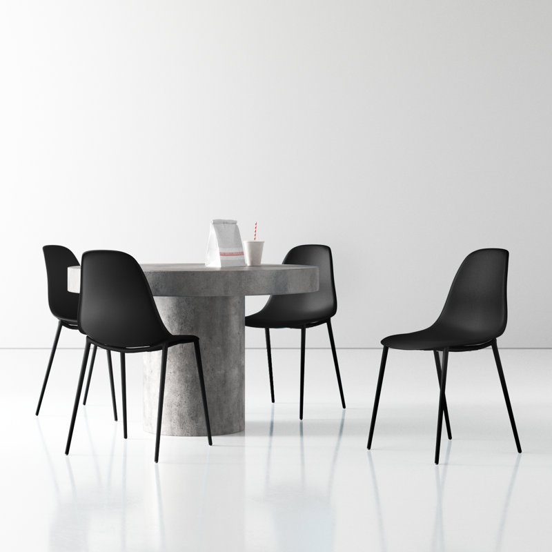 Black Plastic Armless Indoor/Outdoor Dining Chairs with Metal Legs, Set of 4