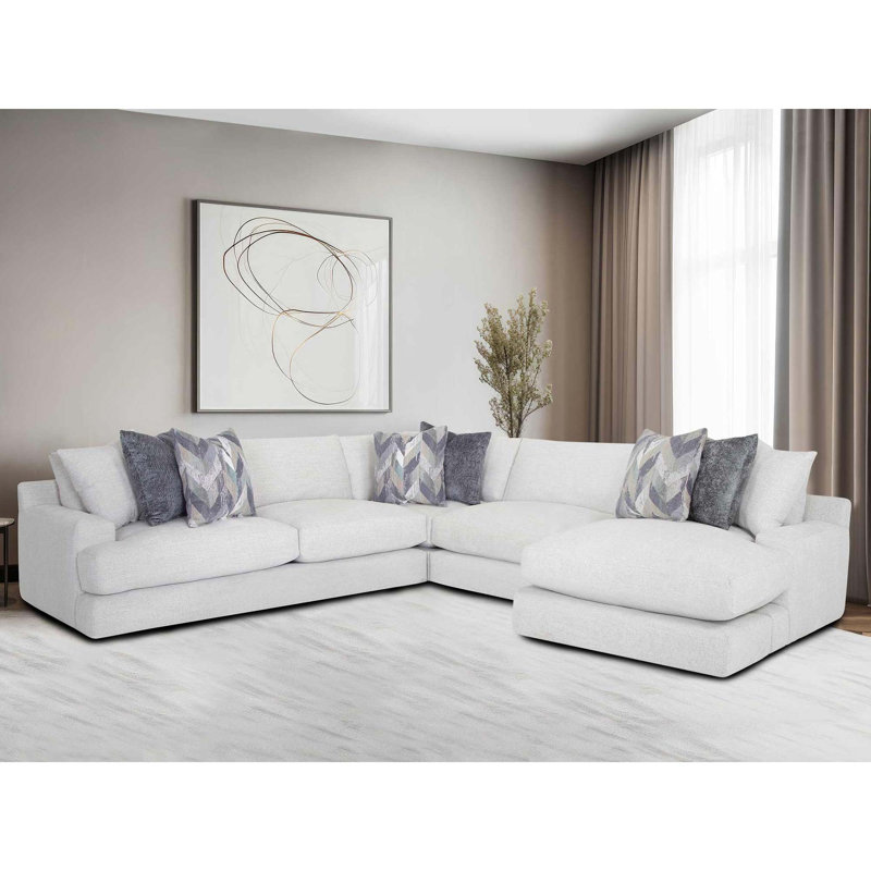 Causeuse modulaire 3 pièces à accoudoir droit avec méridienne réversible Alla Alla, Polyester blanc