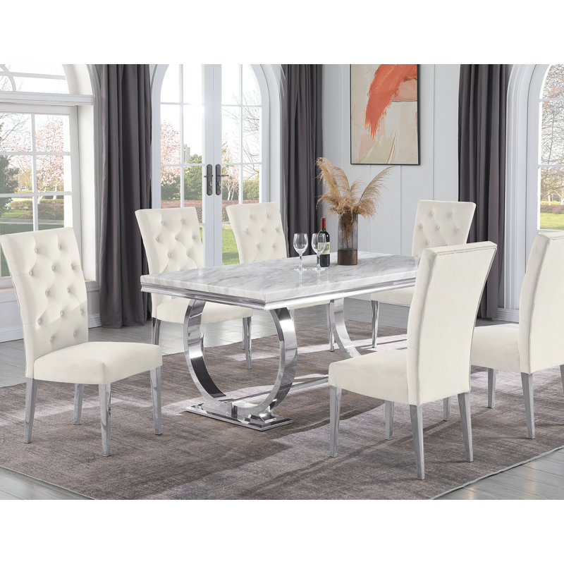 Beriguette 6 - Person Dining Set, Silver, Cream/Silver