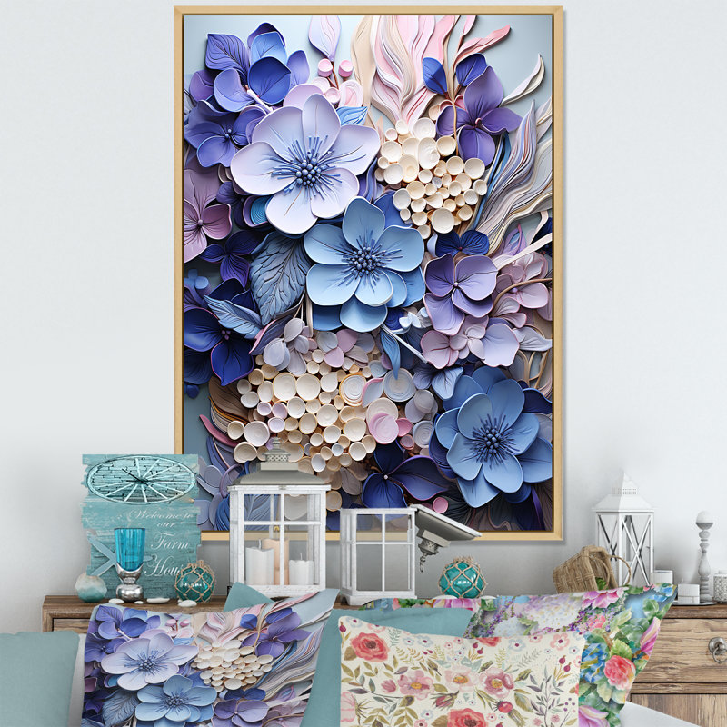 «Mixed Media Hydrangea Fusion», reproduction d'art sur toile, Cadre naturel flottant, H 40 po x l 30 po x P 1,5 po