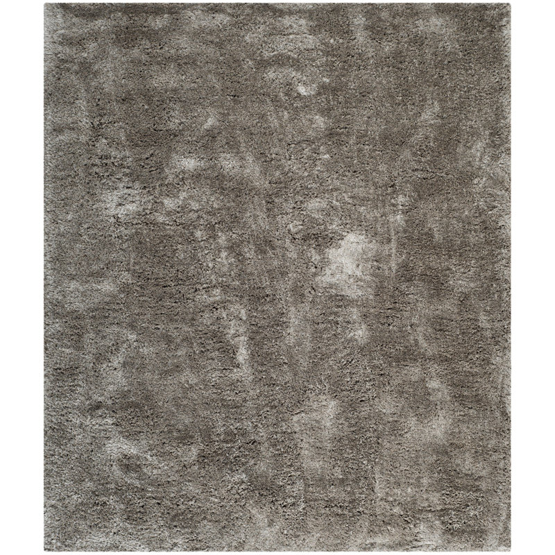 Tapis à poil long fabriqué à la main argenté Sanisha, Rectangle de 10 pi x 14 pi